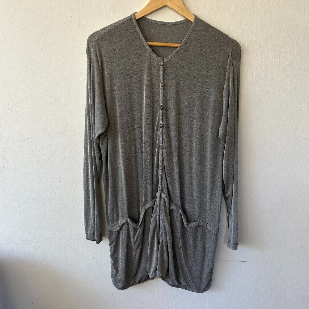 FLAX Lagenlook Cardigan Womens Large Gray Silver‎ Oversized Pockets Sweater